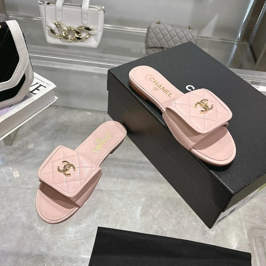 👟👟Ex-factory price 360👟👟 Genuine leather sole +40 Chanel Chanel 25C new women's double C schoolbag buckle flat sandals, fabric sheepskin, color: black: white: pink: apricot, code number: 5-40 (customized 41 42 43 customized non-returnable): rubber sole leather sole +40